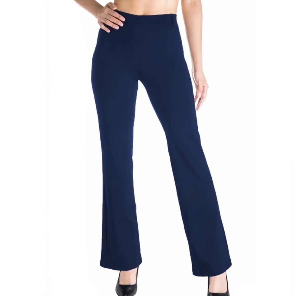 YOGIPACE FLARE YOGA DRESS PANTS BACK POCKETS NAVY BLUE SIZE MEDIUM NEW